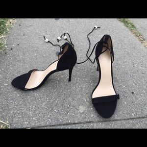 Raye Black suede strap up heels